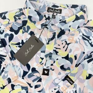 Bad Birdie Men's Core Polo Savannah Swing Large Abstract Floral Short Sleeve NEW